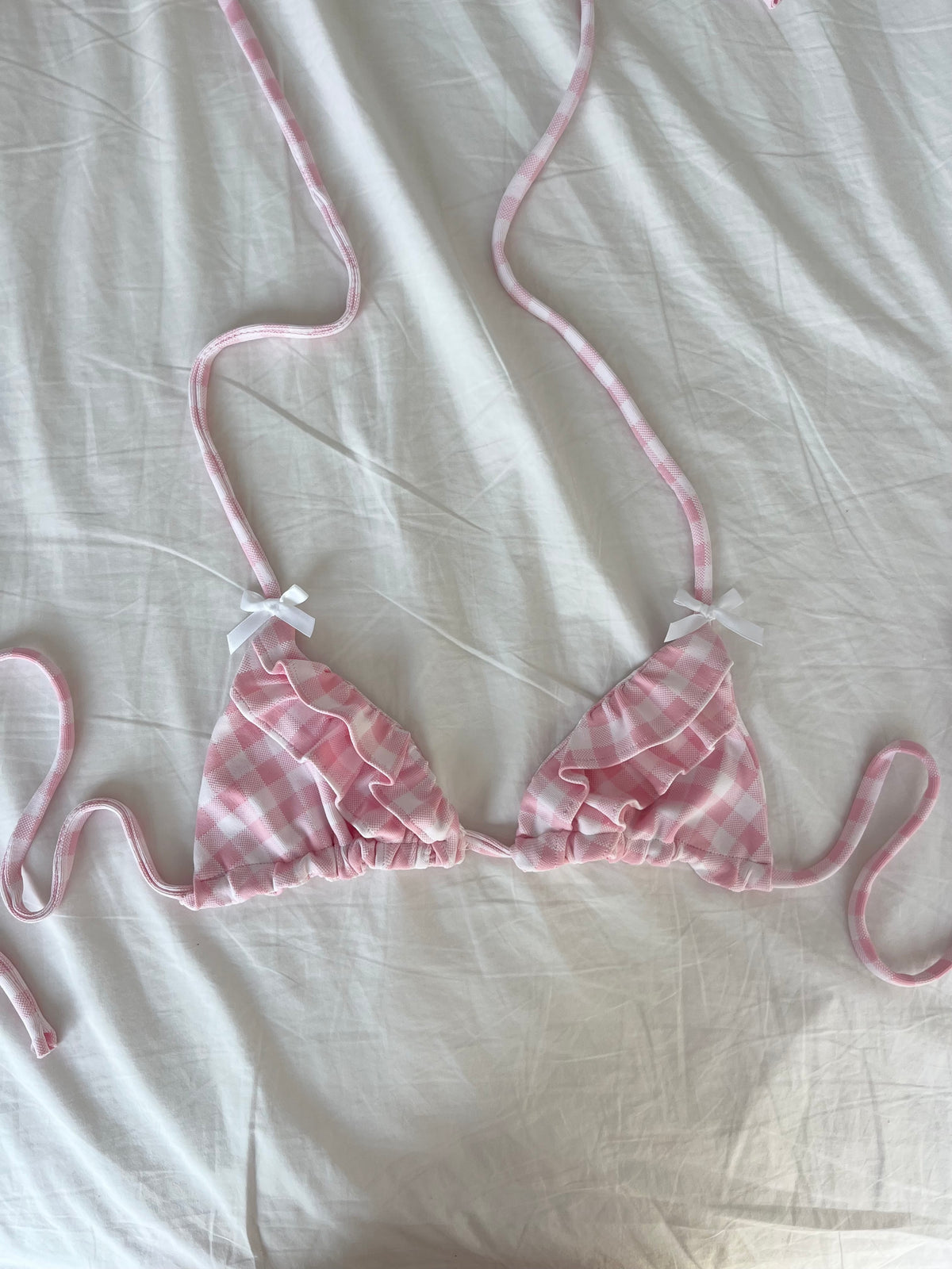 Sweetheart Gingham Ruffle Bikini Top