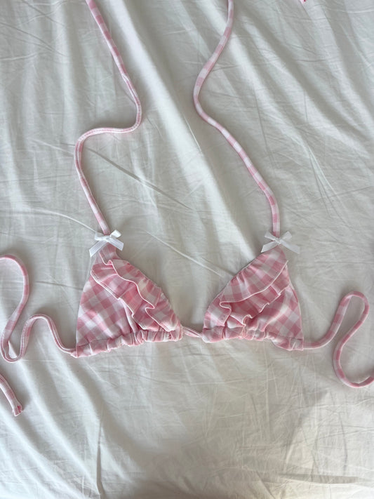 Sweetheart Gingham Ruffle Bikini Top