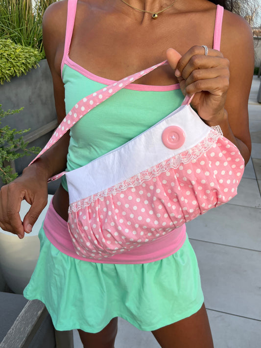 Pink Polka Dot Button Bag