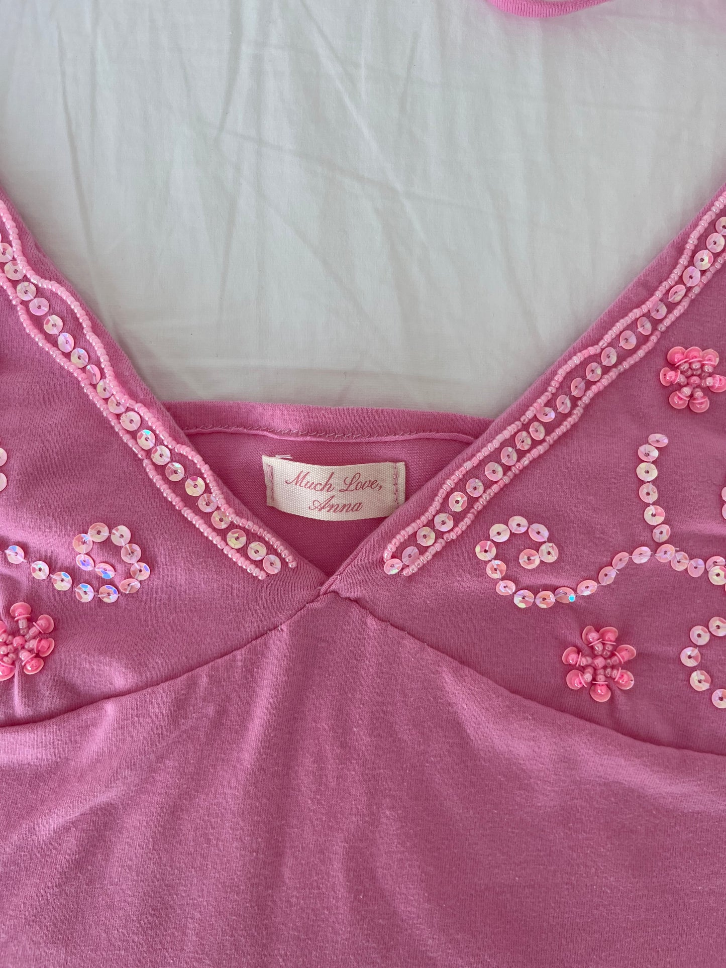 Hand Beaded Hot Pink Halter Top