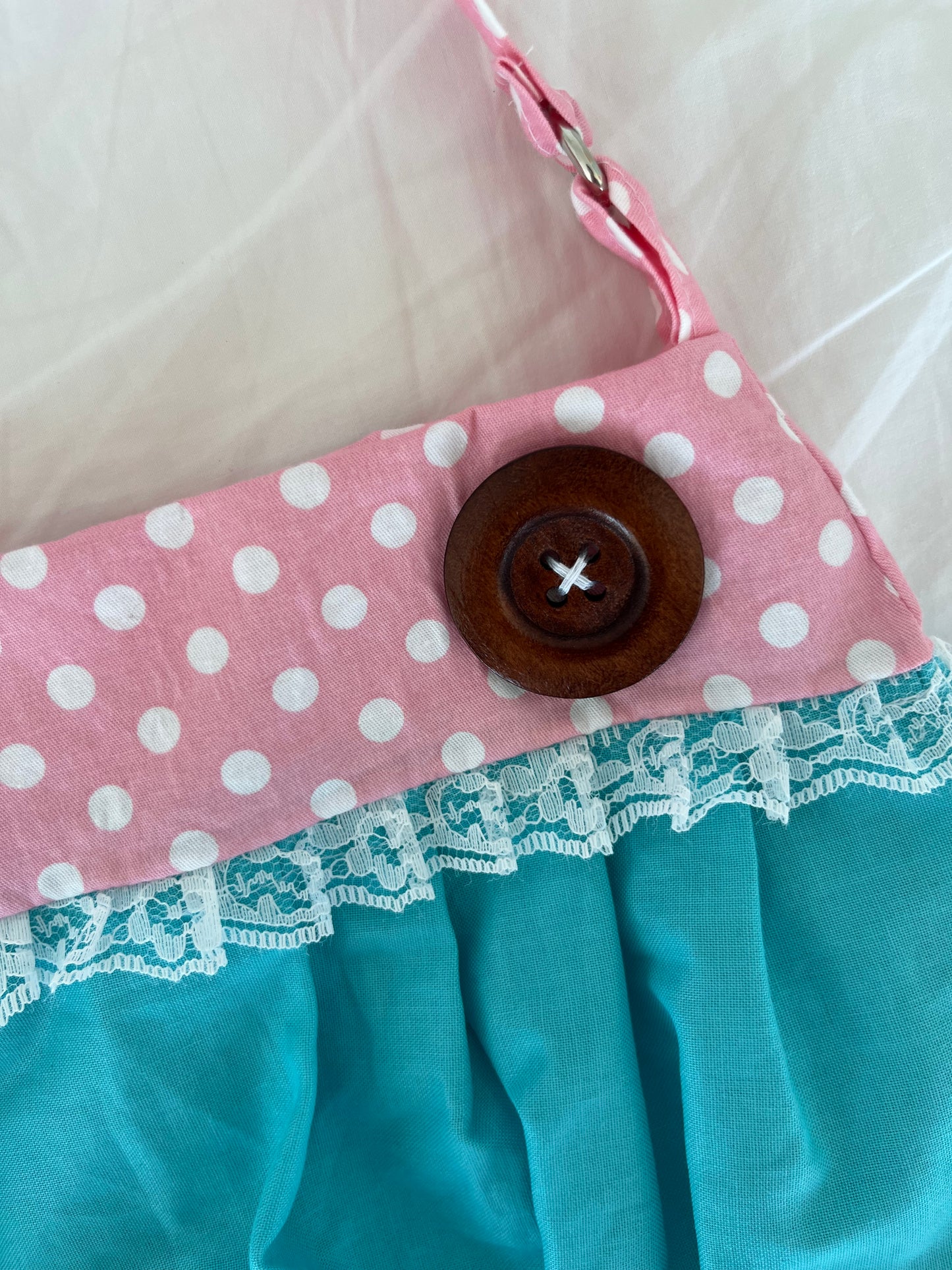 Teal & Pink Polka Dot Button Bag