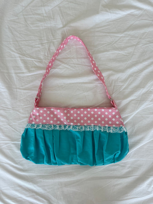 Teal & Pink Polka Dot Button Bag