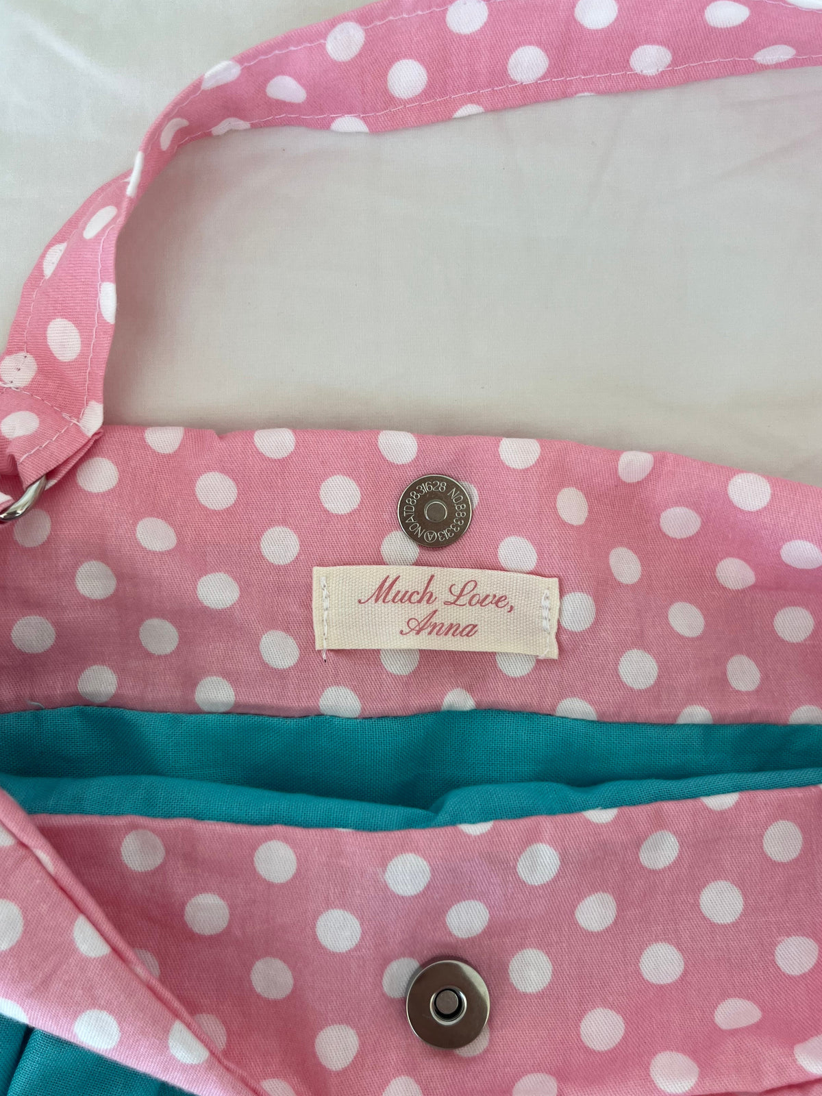 Teal & Pink Polka Dot Button Bag