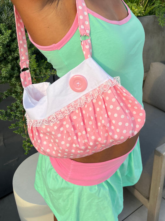 Pink Polka Dot Button Bag