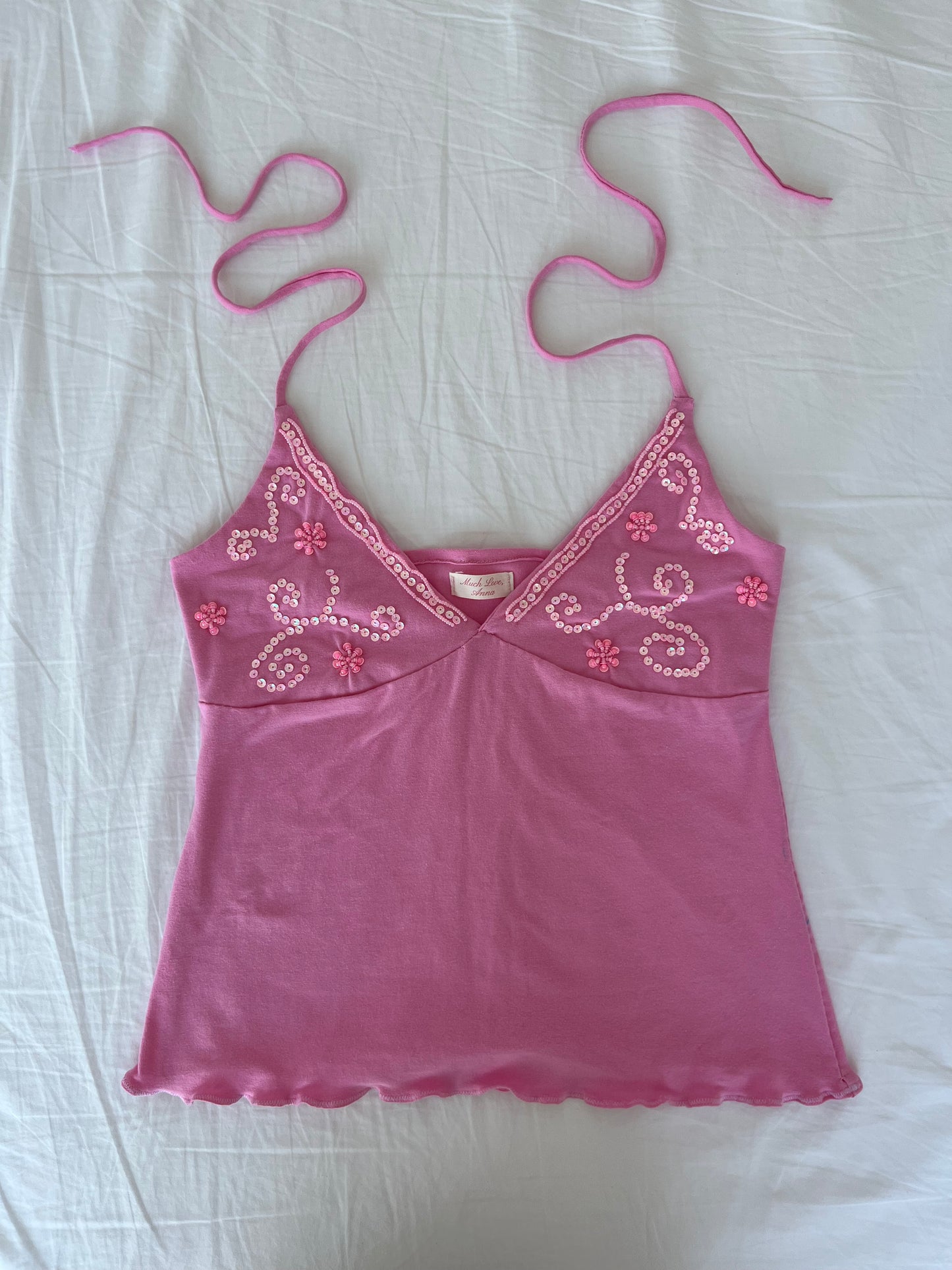 Hand Beaded Hot Pink Halter Top