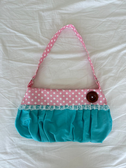Teal & Pink Polka Dot Button Bag