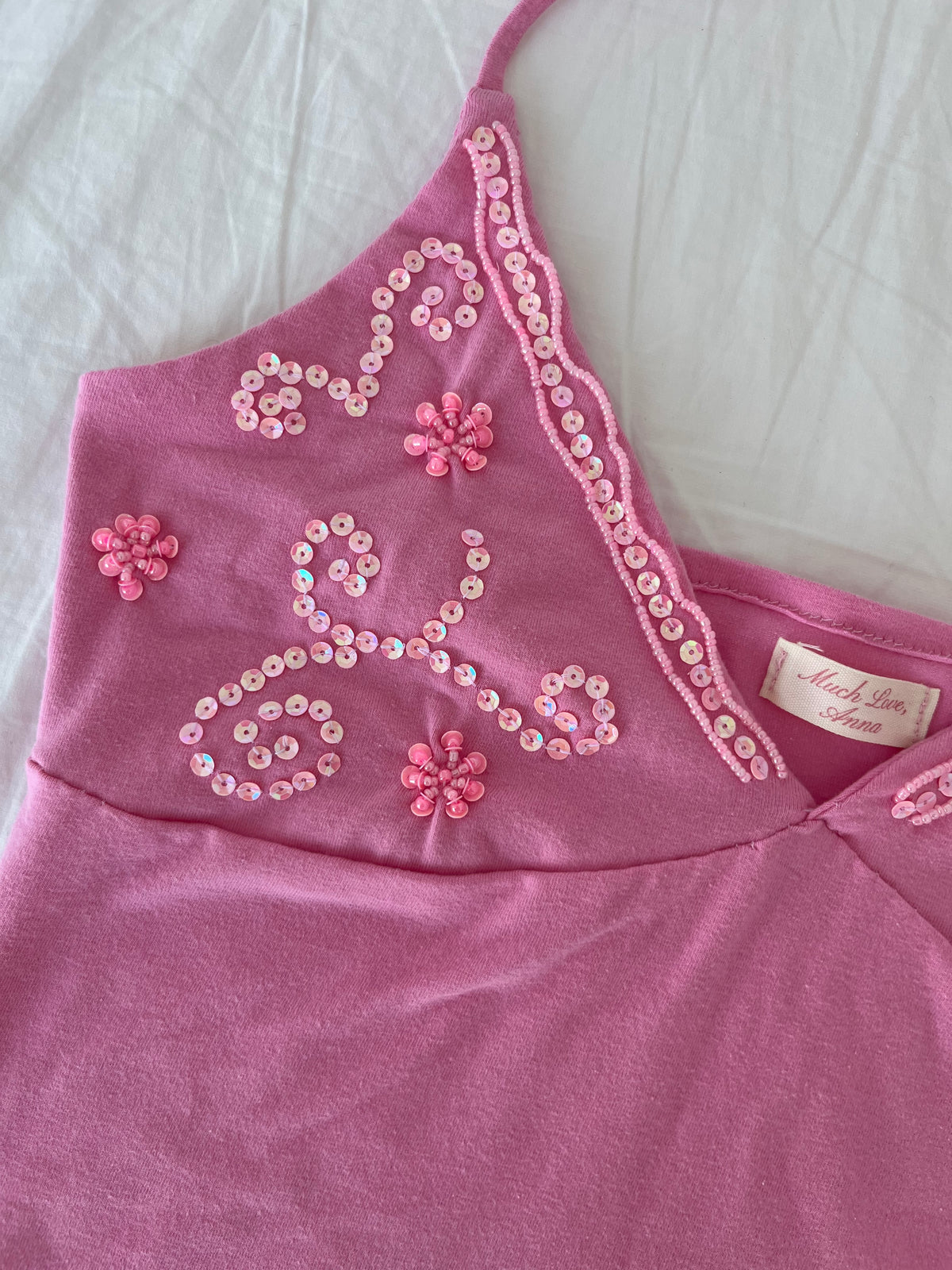 Hand Beaded Hot Pink Halter Top