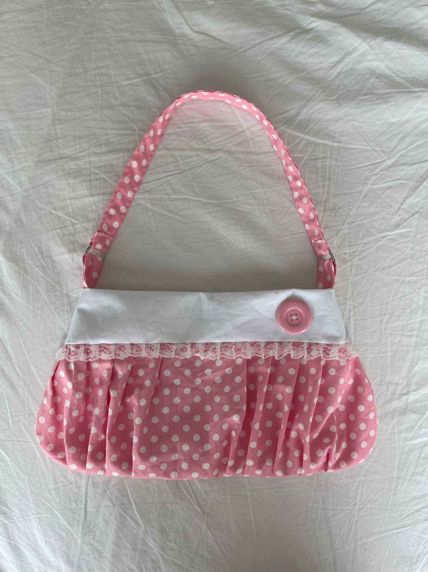 Pink Polka Dot Button Bag