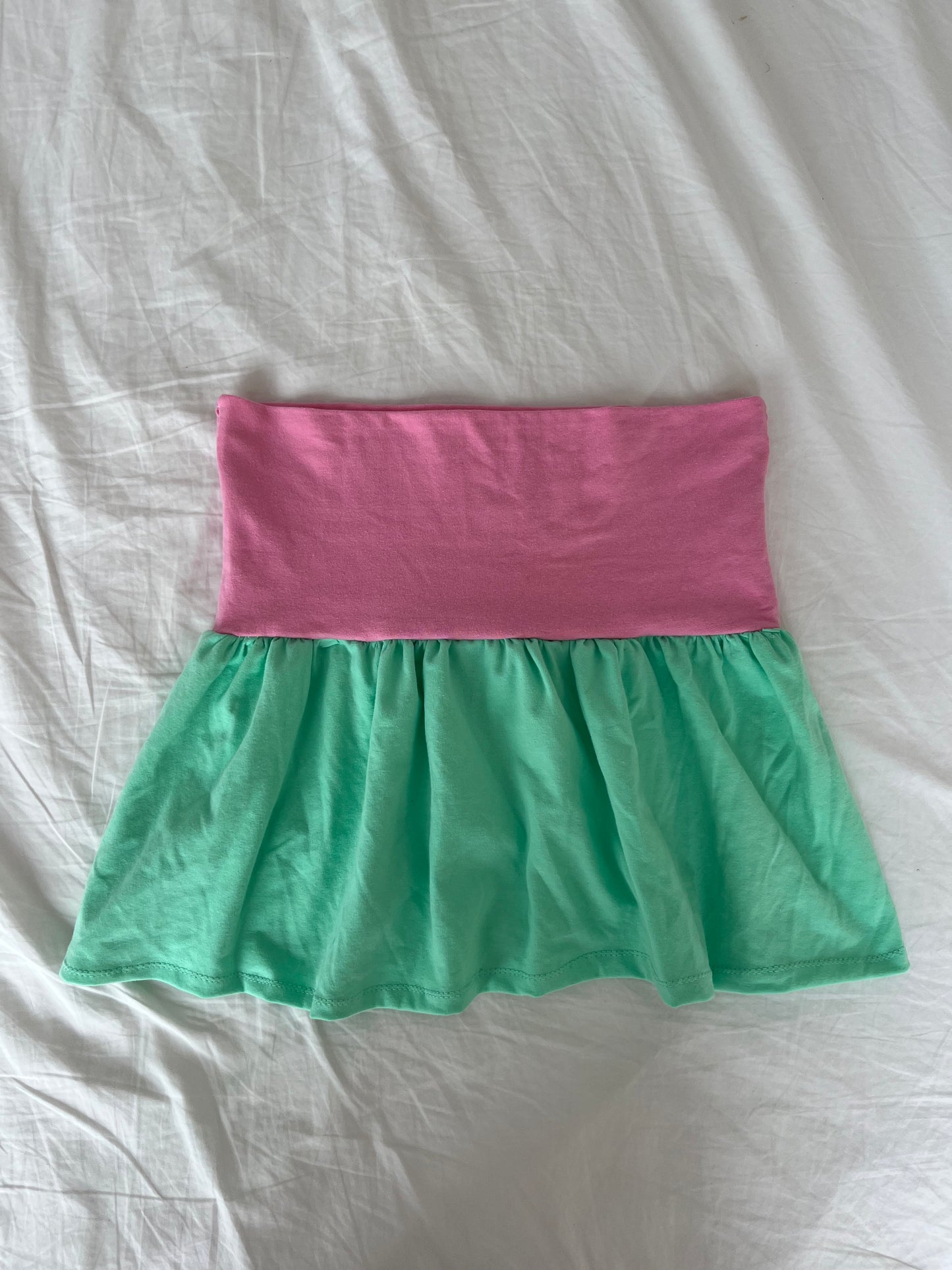 Rosie Mini Foldover Skirt in Jade & Pink