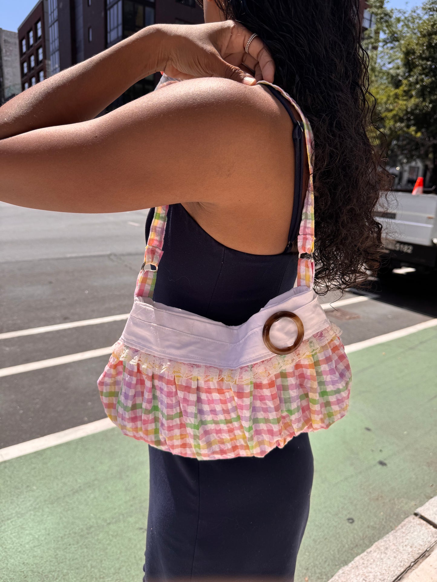 Pastel Gingham Button Bag